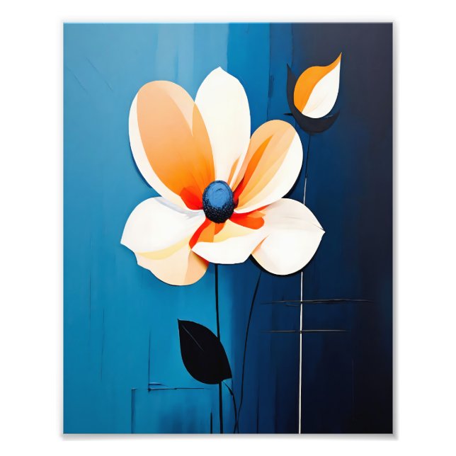 Foto Arte Floral Azul e Laranja Contemporânea (Frente)