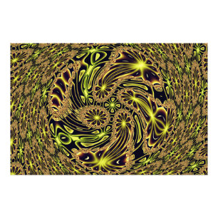 Foto Arte Fractal Abstrata Feliz Dança Neon Dourado
