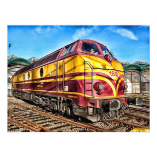 Foto Arte locomotiva vermelha e amarela do trem do