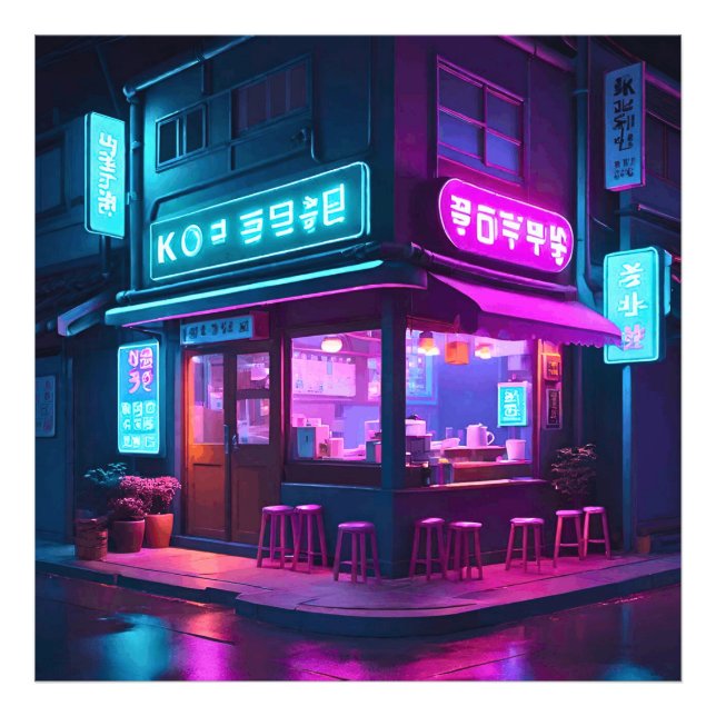 Foto Arte LoFi do Café Neon Coreano (Frente)