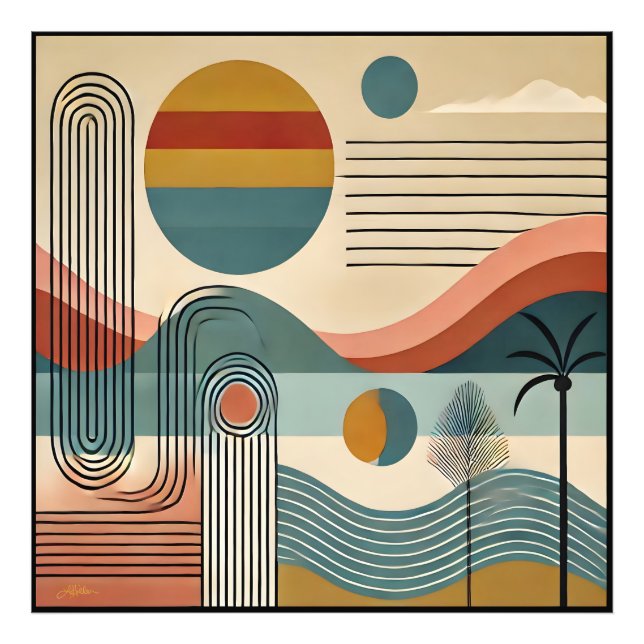 Foto Arte Moderna de Meados do Século Pôr do Sol na Pra (Frente)
