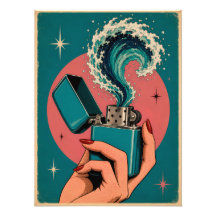 Arte Pop Surrealista Retro Isqueiro com Onda do Oc
