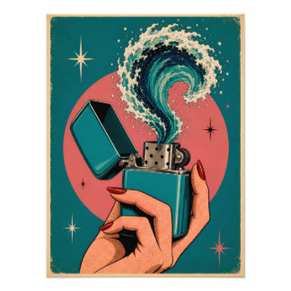 Foto Arte Pop Surrealista Retro Isqueiro com Onda do Oc