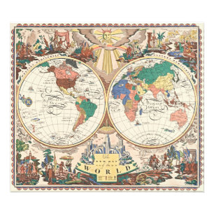 Foto Arte Vintage Art Déco Mapa Mundial Ilustrado