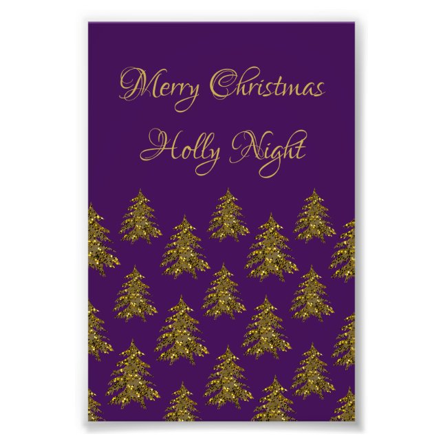 Foto Árvore de Natal de ouro cintilante no Natal roxo (Frente)