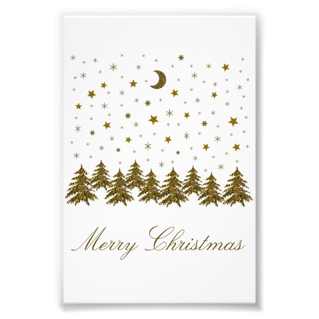 Foto Árvore de Natal de ouro faísca, lua, estrelas de N (Frente)