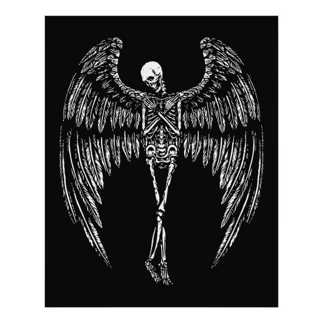 Foto Asas de Anjo Esquelético em Preto e Branco (Frente)