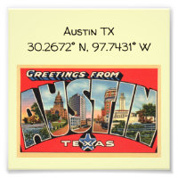 Austin TX Map Coordena Estilo de Vintagem
