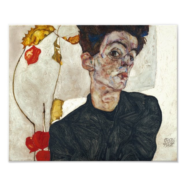 Foto Autorretrato com Physalis | Egon Schiele | (Frente)