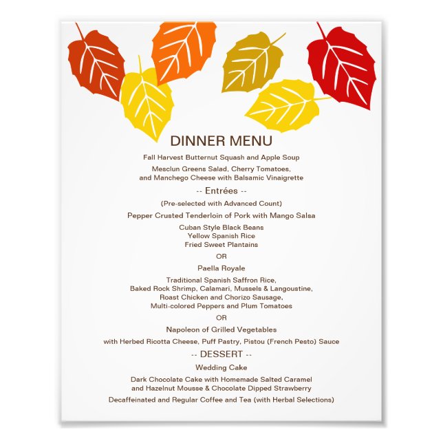 Foto Autumn Falling Deixa o Menu de Mesa 8x10 para Fram (Frente)