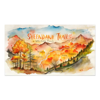 Foto Autumn Shenandoah Trails Map – Watercolor Wall Art