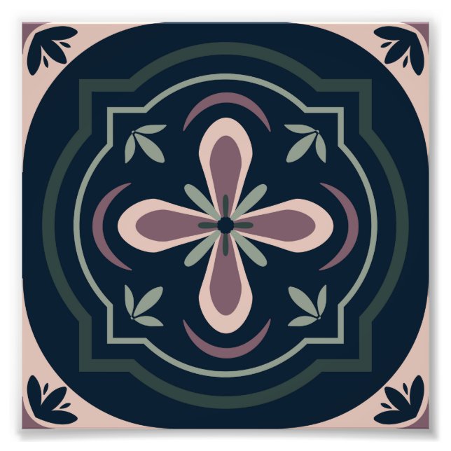 Foto azulejos geométricos florais terrosos (Frente)