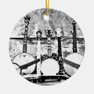 FOTO B/W DO ENFEITES DE NATAL DO BANJO ENTHUISIAST