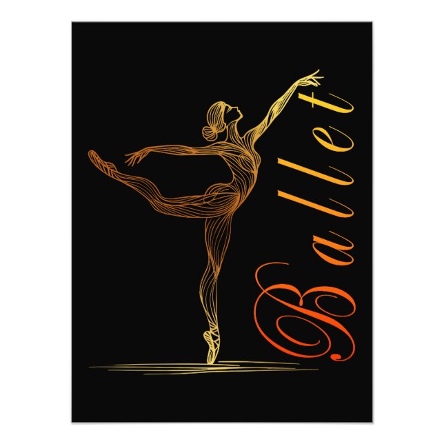 Foto Ballerina Ouro Line Art in Graceful Balé Pose (Frente)