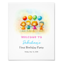 Foto Balloon Buddies Bash Boy 1st Birthday Party Sign