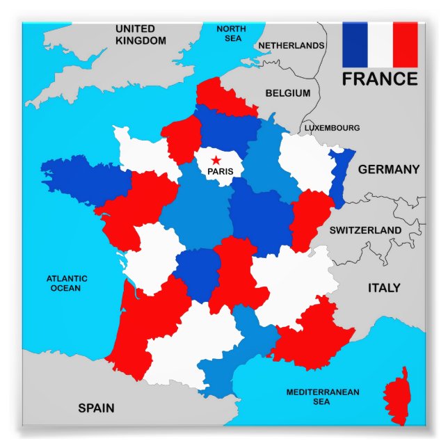 Foto bandeira do mapa político do país frança (Frente)