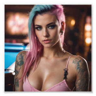 Foto Bar de Piscina de Tatuagem de Cabelo Azul Rosa