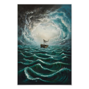 Foto Barco Solitário em Mares Turbulentos Paisagem Oceâ