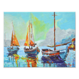 Foto Barcos à Vela Tranquilos ao Âncora Impressionista