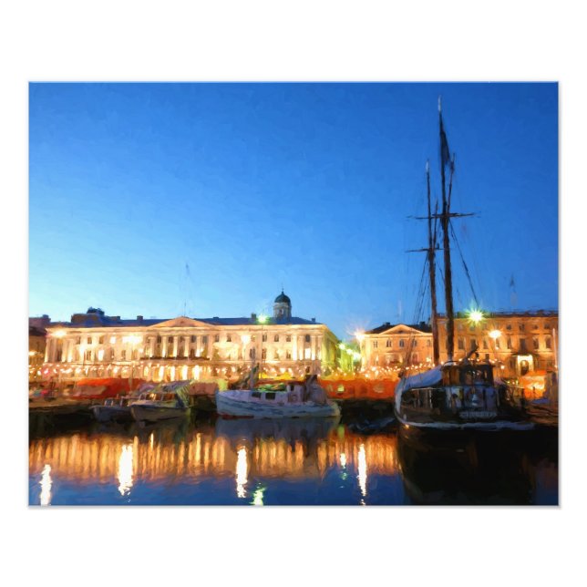Foto Barcos na Praça do Mercado de Helsínquia à noite (Frente)