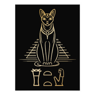 Foto Bastet com nome em hieroglifos e na Pirâmide do Eg