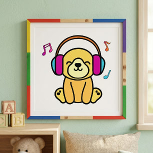 Foto Bebê cachorro cachorrinho feliz sorrindo com fones
