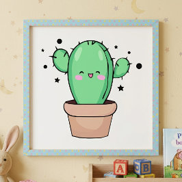 Foto Bebê Cacto Kawaii sorridente em vaso com estrelas