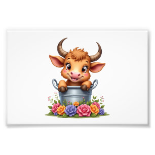 Foto Bebê Fofo Vaca de Highland Com flores Bezerro Anim