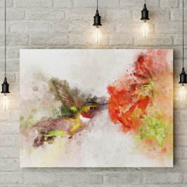 Foto Beija-flor em Aquarela se Alimentando de Flor Vibr