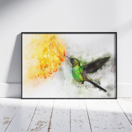 Foto Beija-flor Vibrante e Aquarela Floral Amarela