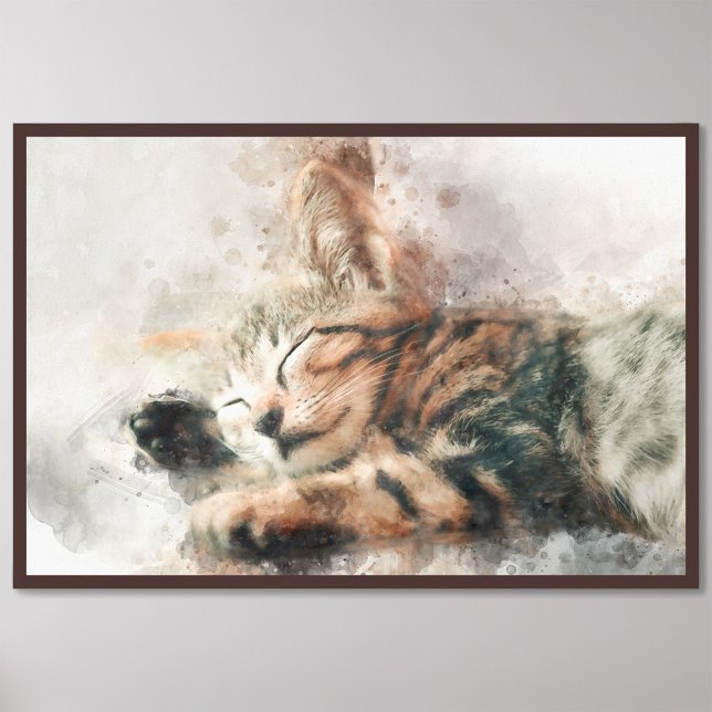 Foto Belo e bonito gatinho dormindo aquarela (Criador carregado)