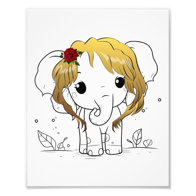 Foto Belo elefante bebê fêmea com cabelo amarelo (Frente)