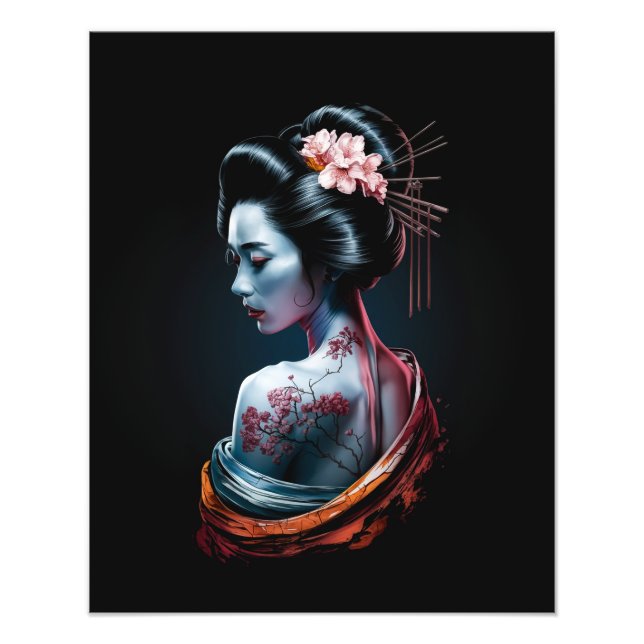 Foto Belo Impressão de Arte Geisha - Fundo Negro! (Frente)