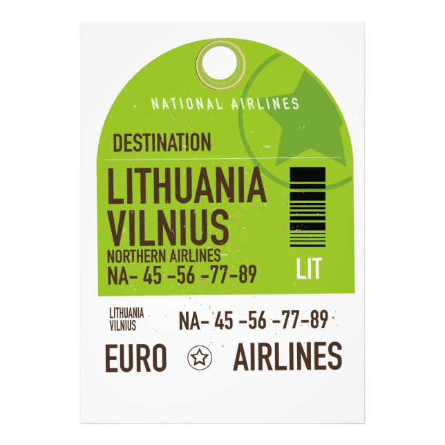 Foto Bilhete de viagem do avião de Vilnius, Lituânia (Frente)