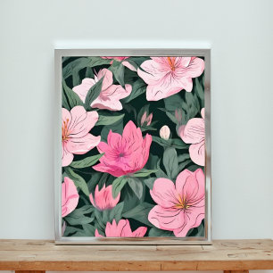 Foto Black Elegance: Pink Floral Seamless Pattern