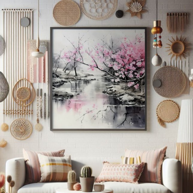 Foto Blooming Sakura sobre pintura de tinta fluvial (Criador carregado)
