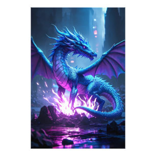 Foto Blue Flame Dragon - Fantasy Metal Wall Art"