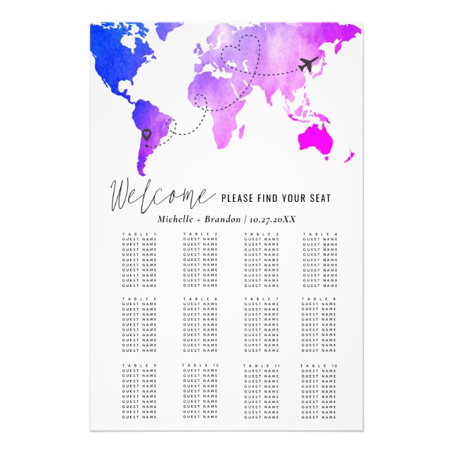 Foto Blue water map elegant wedding seating (Frente)