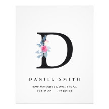 BLUSH BLUE BLUE FLORAL ALPHABET NAME D BABY NASCIM
