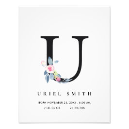 FOTO BLUSH BLUE FLORAL ALPHABET NAME U STATS DE NASCIME