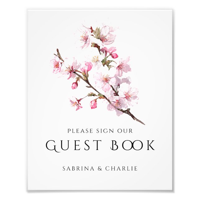 Foto Blush Pink Cherry Blossom Wedding Guest Book Sign (Frente)