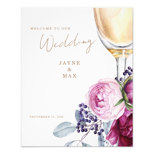 Foto Boas-vindas ao Elegante de Champagne Floral Rosa (Frente)