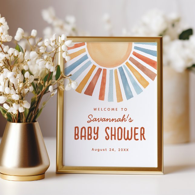 Foto Boho Sunshine Neutral Baby Shower Welcome Sign (Criador carregado)
