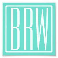 Bold Modern 3 Iniciais Monograma | Branco Em Aqua