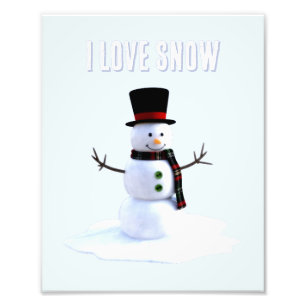 Foto Boneco de neve com chapéu e cachecol. Eu Amo Neve