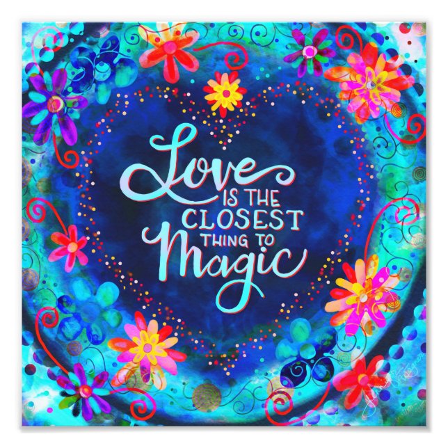 Foto Bonito Coração de Amor Floral Azul (Frente)