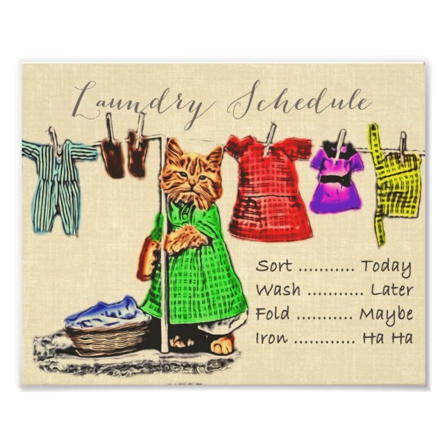 Foto Bonito Engraçado Laundry Schedule Sinal Wall Art (Frente)