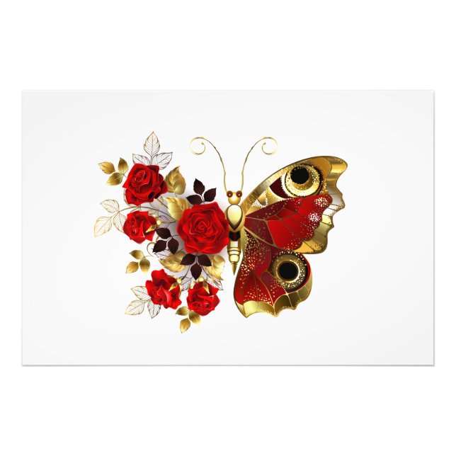 Foto Borboleta de flor vermelha com rosas vermelhas (Frente)