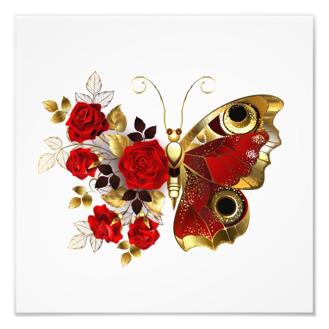 Foto Borboleta de flor vermelha com rosas vermelhas (Frente)