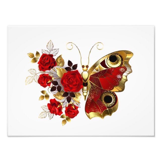 Foto Borboleta de flor vermelha com rosas vermelhas (Frente)